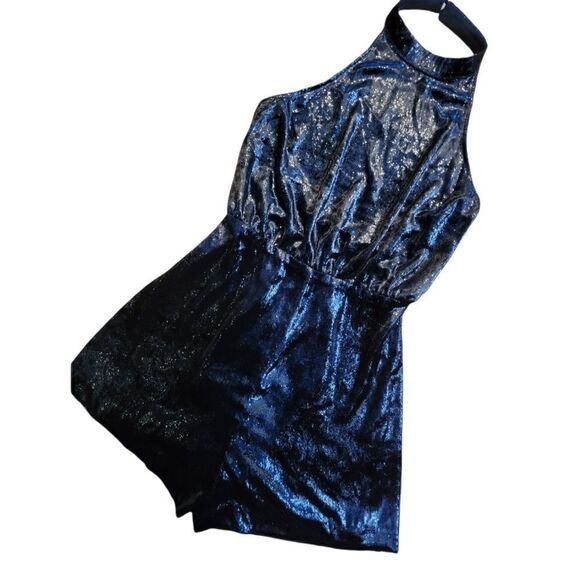 LUSH Black Textured Shiney Shimmer Halter backless Romper S - Picture 6 of 13